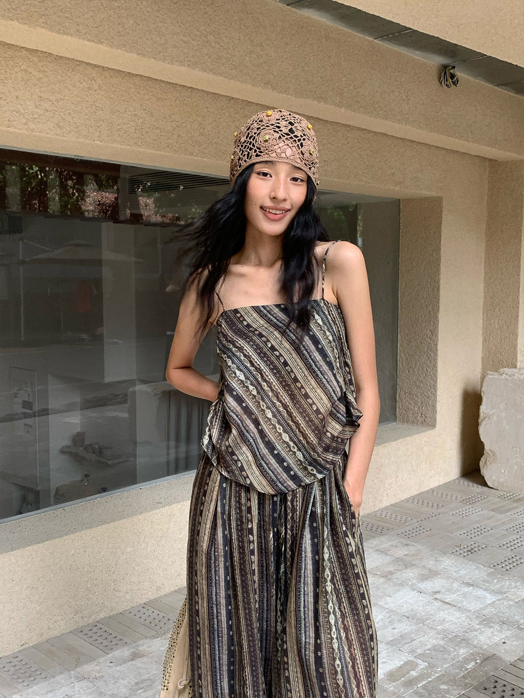 Seaside Vacation Style Backless Tie-Up Strap Top