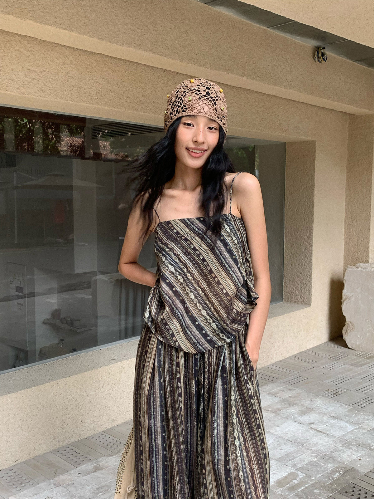 Seaside Vacation Style Backless Tie-Up Strap Top