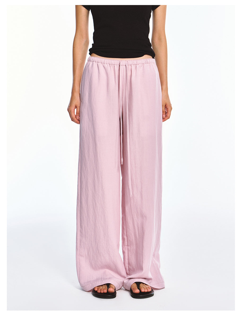 Solid Color Straight-leg Elastic Waist Casual Pants