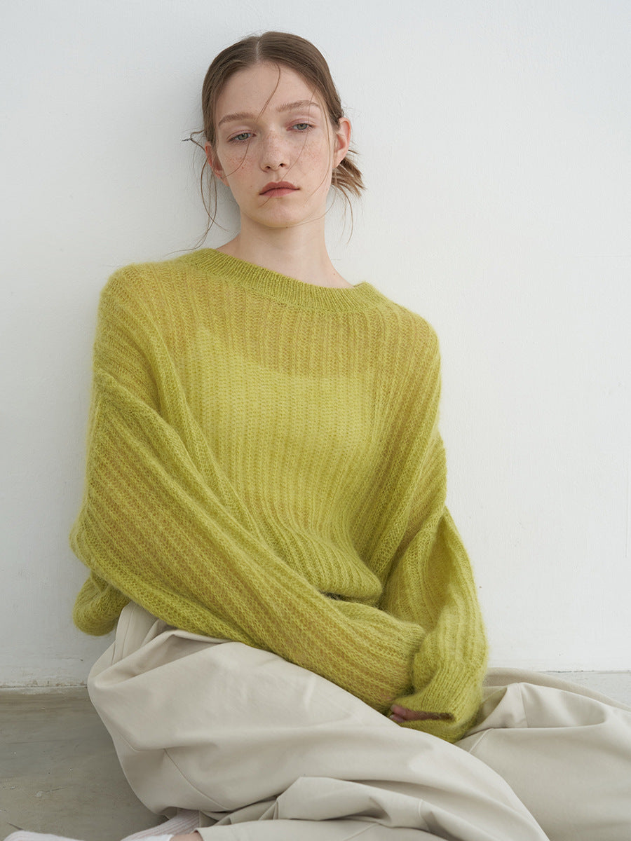 Love with Nancy Thirteen Lines autumn/winter mohair casual high-end loose hollow lazy style sweater for women 30860