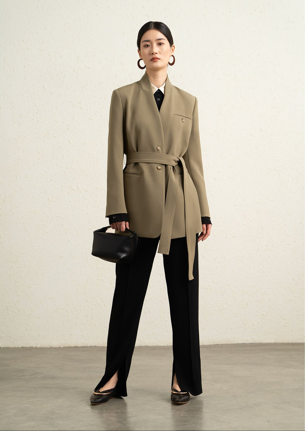 Premium Stand-up Collar Mid-Length Lace-Up Blazer