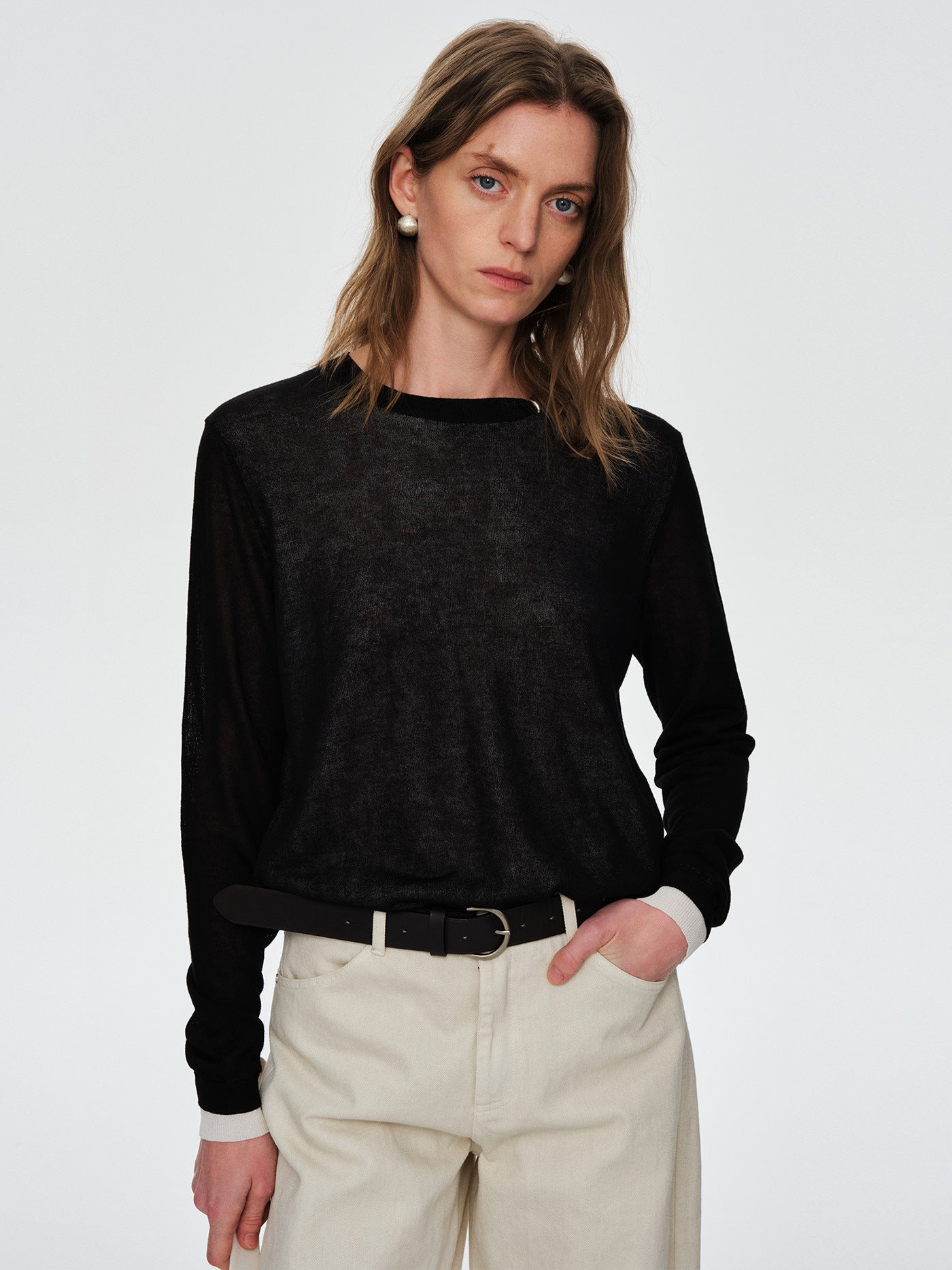 Color-Block Fake Two-Piece Relaxed Knit Top
