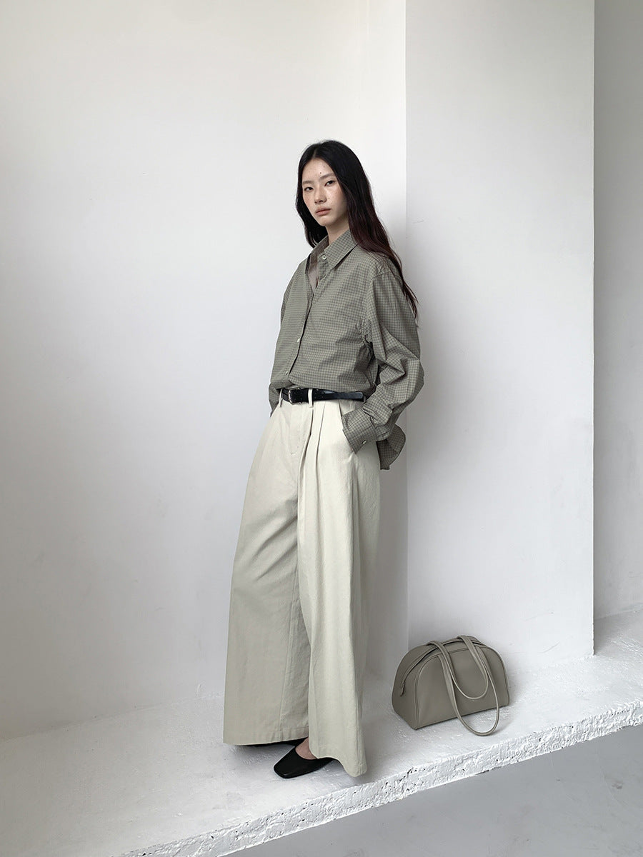 Double-Pleated Straight-Leg Pants with Belt
