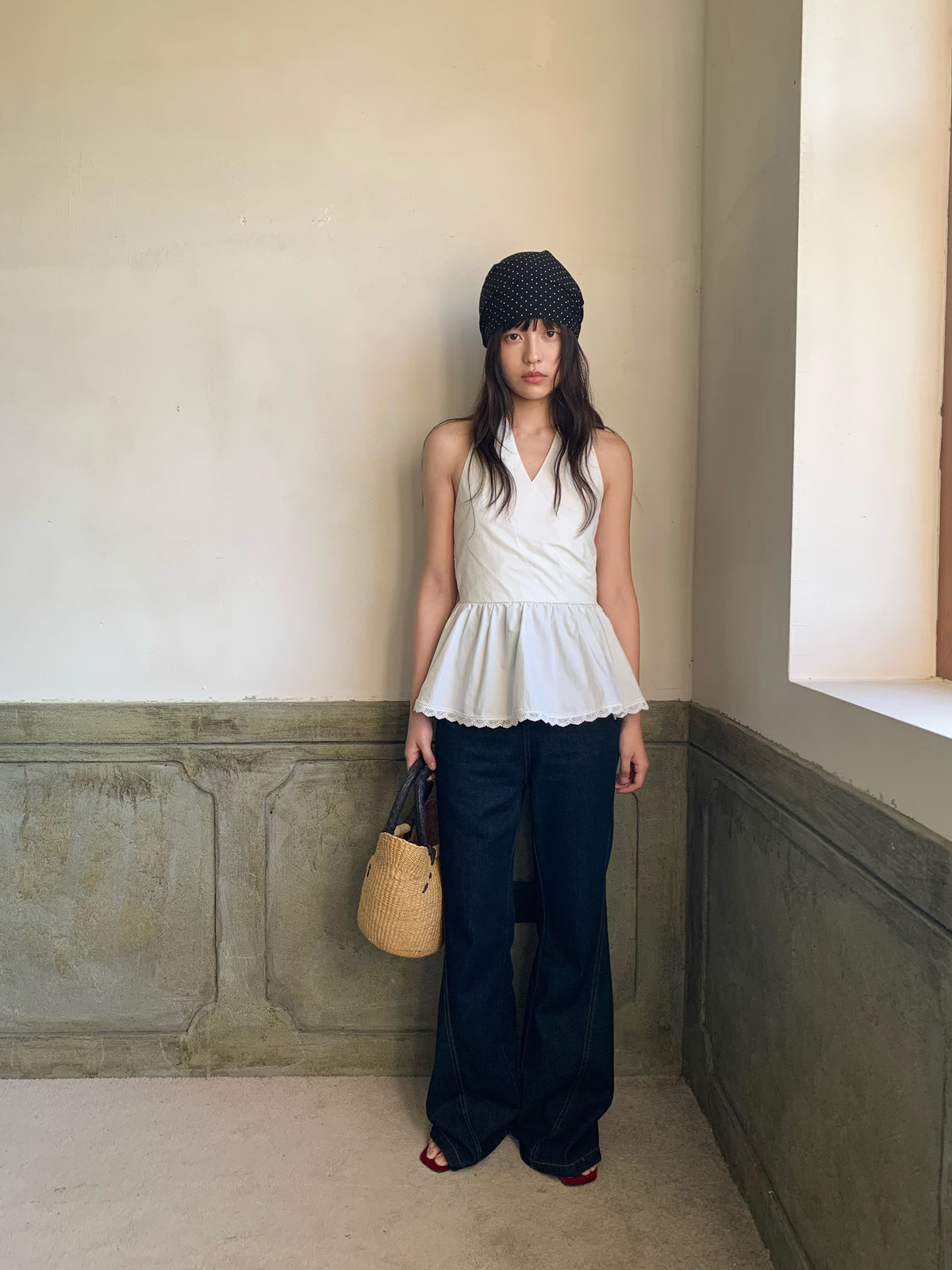 V-Neck Sleeveless Peplum Blouse