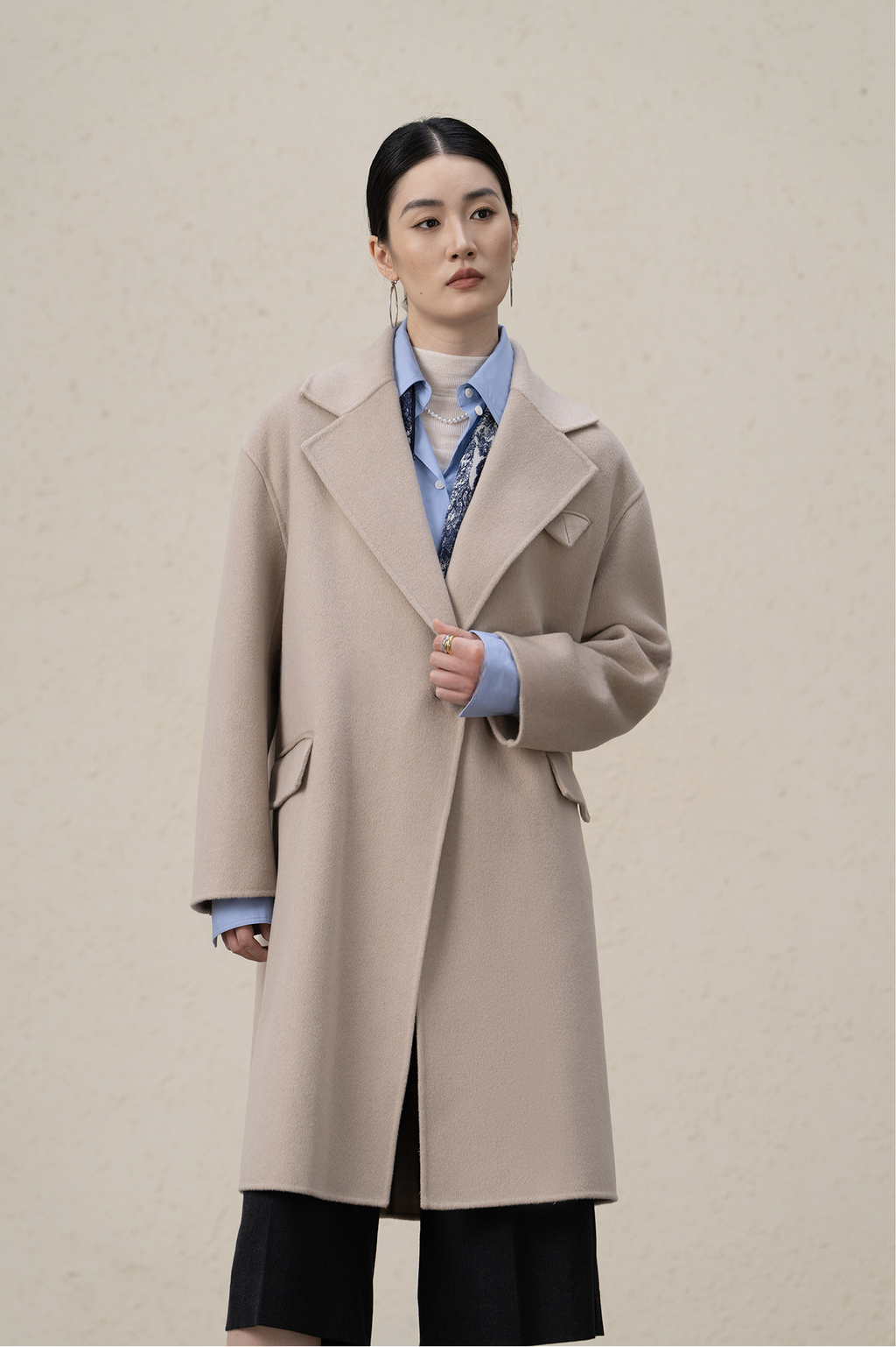 Double-breasted Merino Wool & Cashmere Long Coat