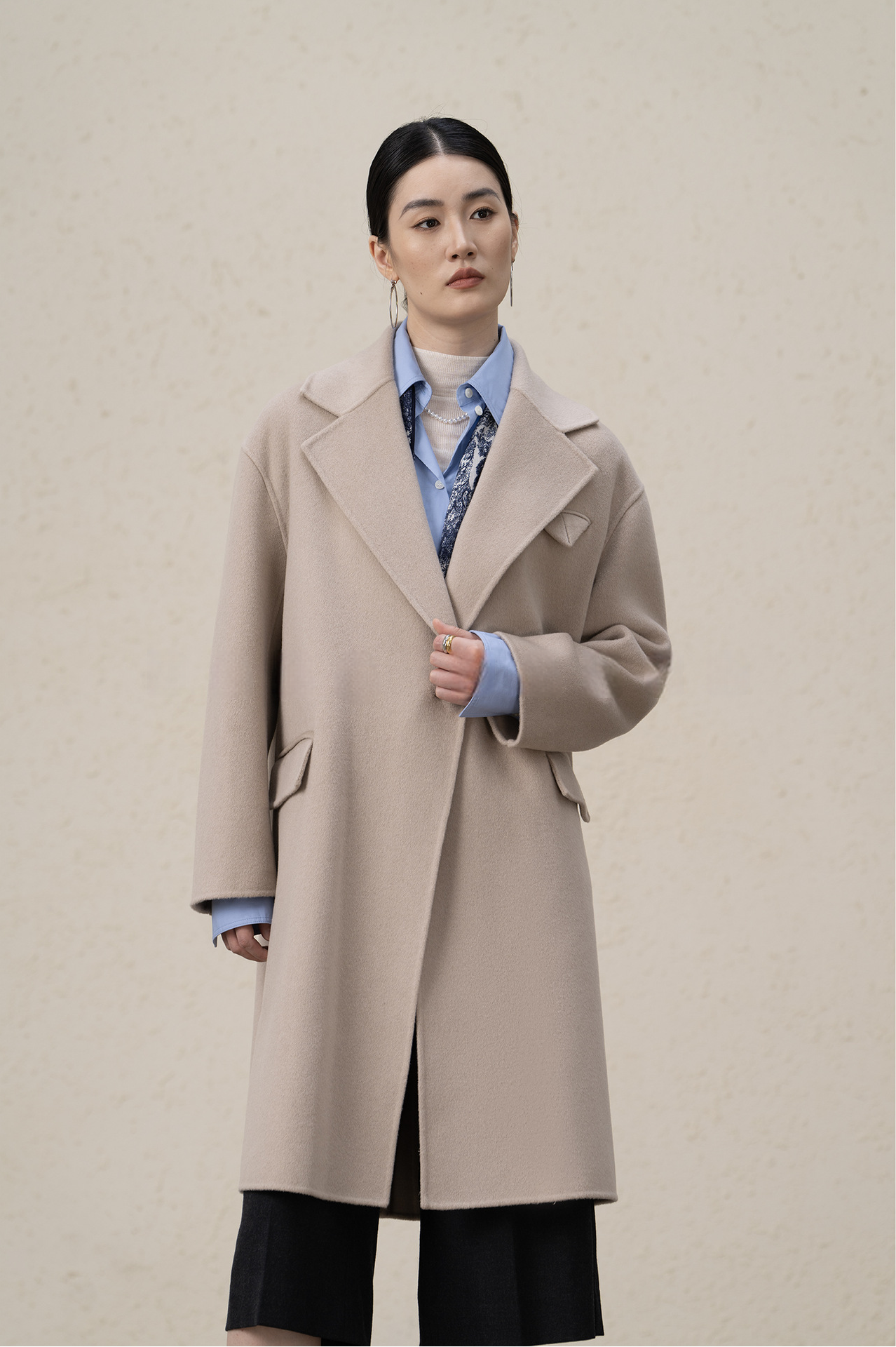 Double-breasted Merino Wool & Cashmere Long Coat