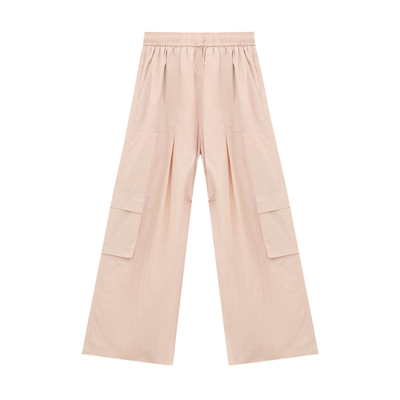 Elastic Drawstring Large Pocket Sporty Casual Pants