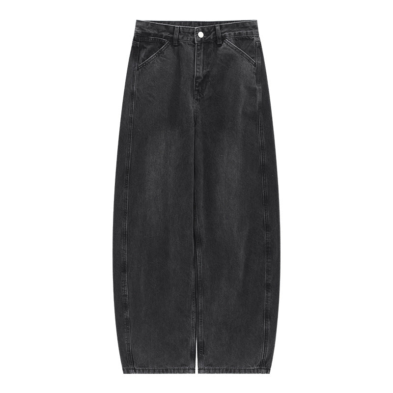 Loose Curved Washed Jeans