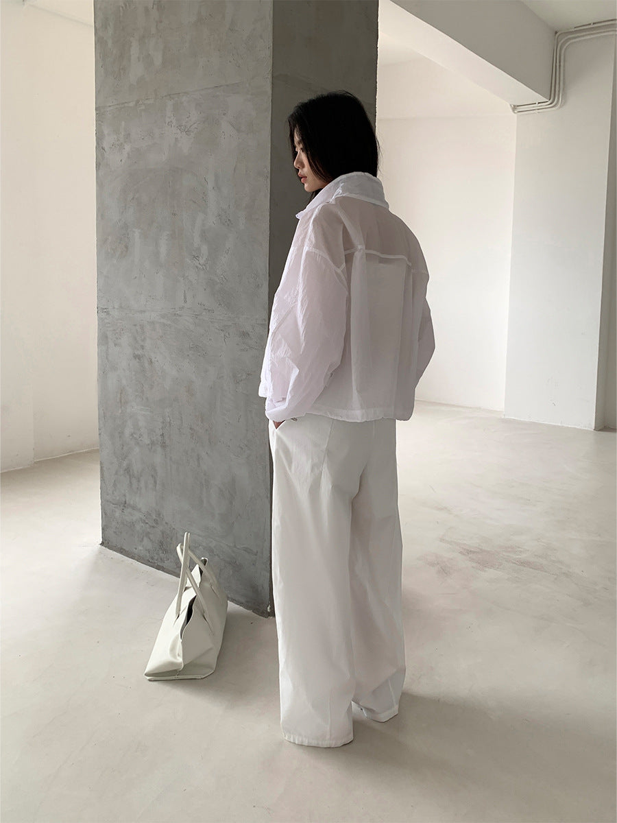 Versatile Drawstring Wide-Leg Curved Pants