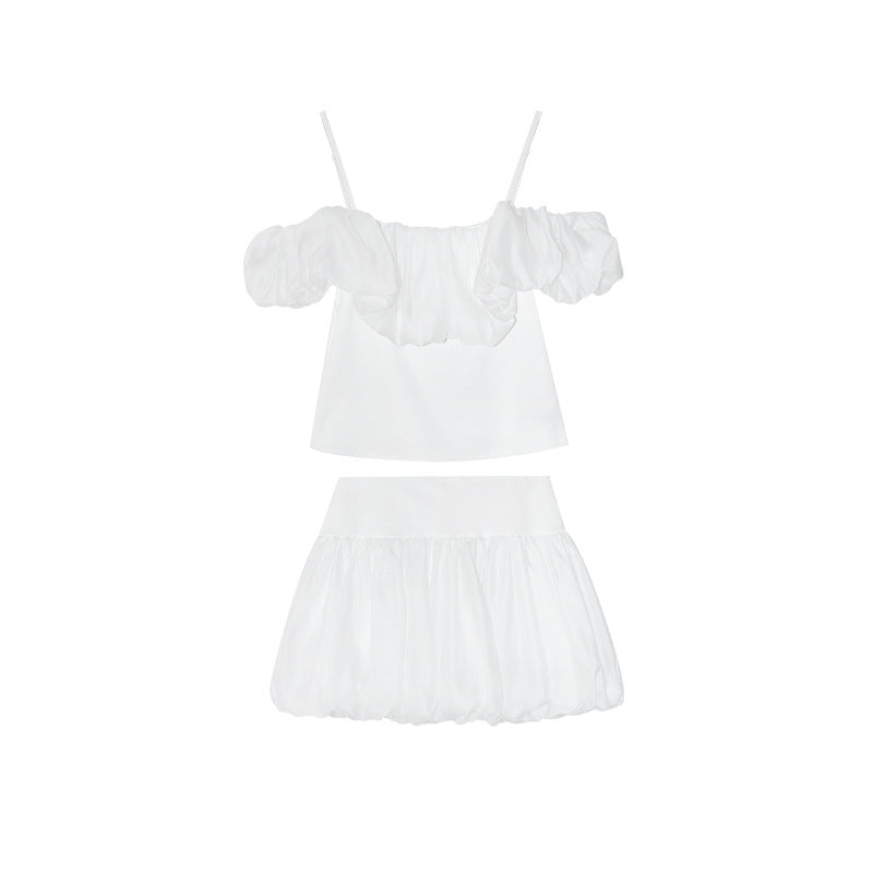 Bubble Hem Off-Shoulder Top & Mini Skirt Set