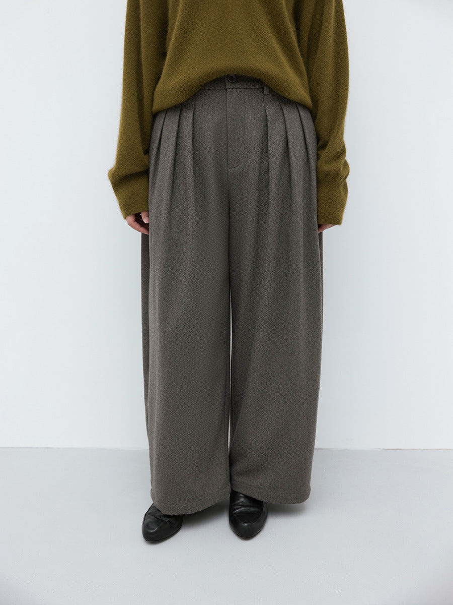 Wool Blend Tulle Drape Casual Pants