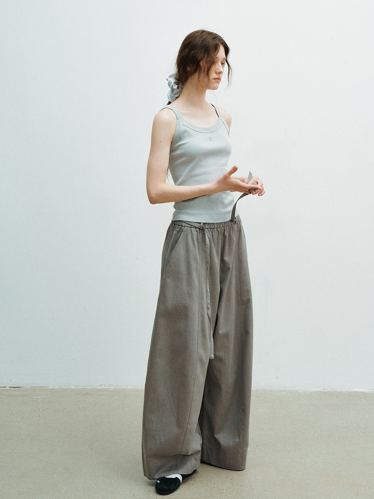High-Waist Tie Relaxed Lantern Pants