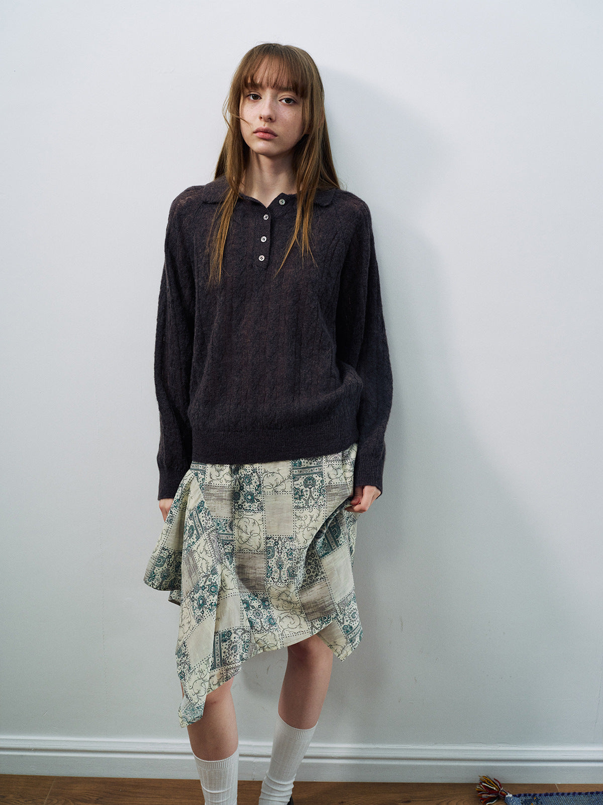 Casual Polo Collar Long Sleeve Wool Sweater