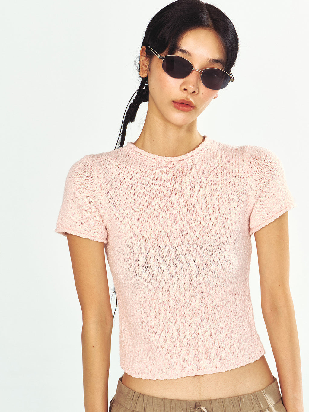 Textured Cotton Half-turtleneck Short-sleeve Knit t-Shirt