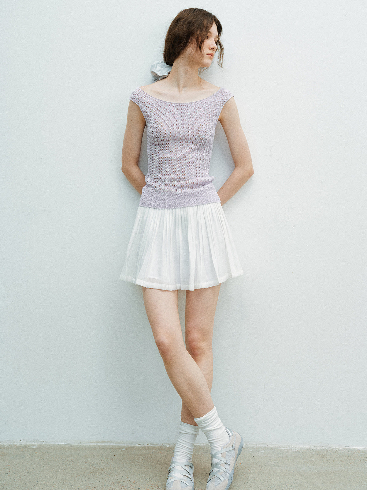 Elastic High Waist Pleated Mini Skirt