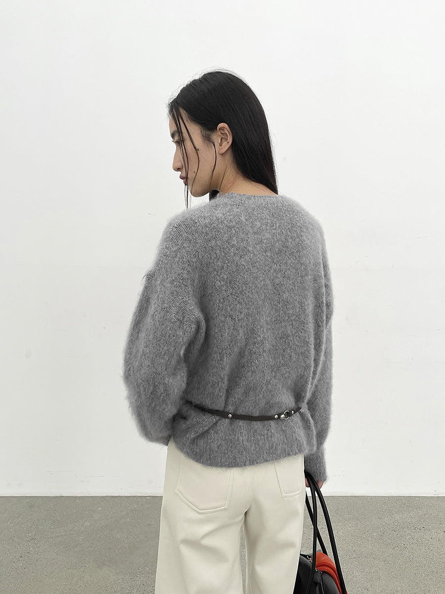 Soft-Fuzz Knit Long Sleeve Crewneck Sweater