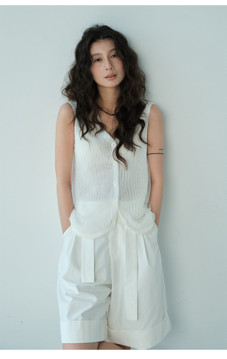 Silk Mesh Knit Wool Vest