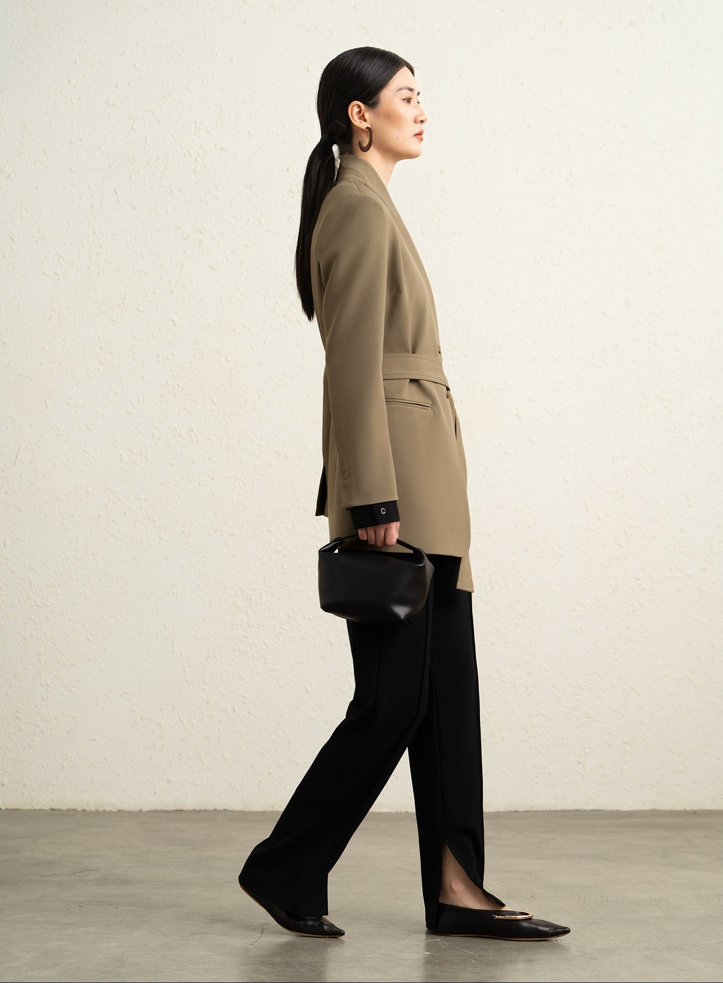 Premium Stand-up Collar Mid-Length Lace-Up Blazer