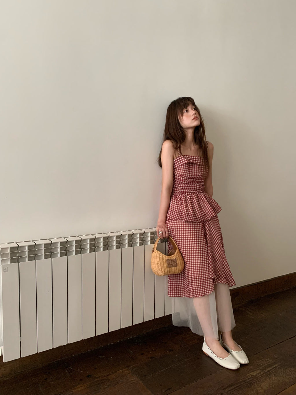 Gingham Peplum Cami Top & Layered Maxi Skirt Set
