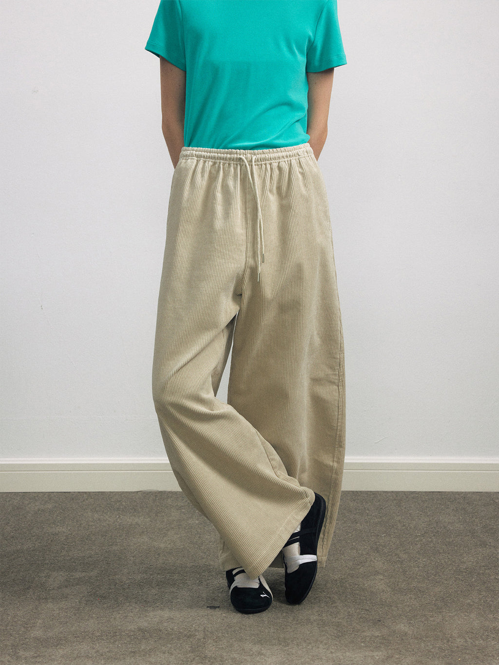 High Waist Lace-up Corduroy Long Pants