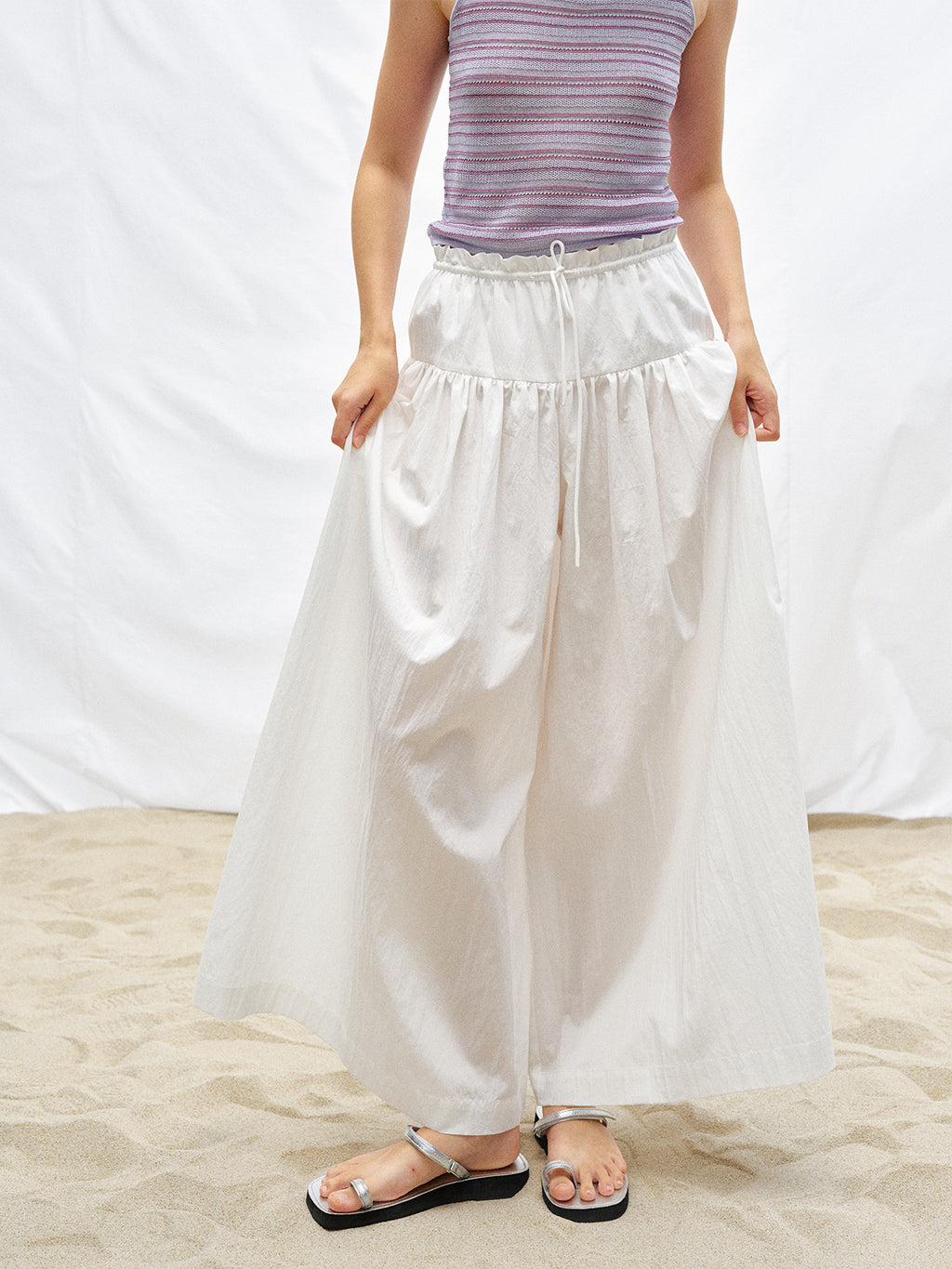 Versatile Lace High-Waist Wide-Leg Skirt Pants