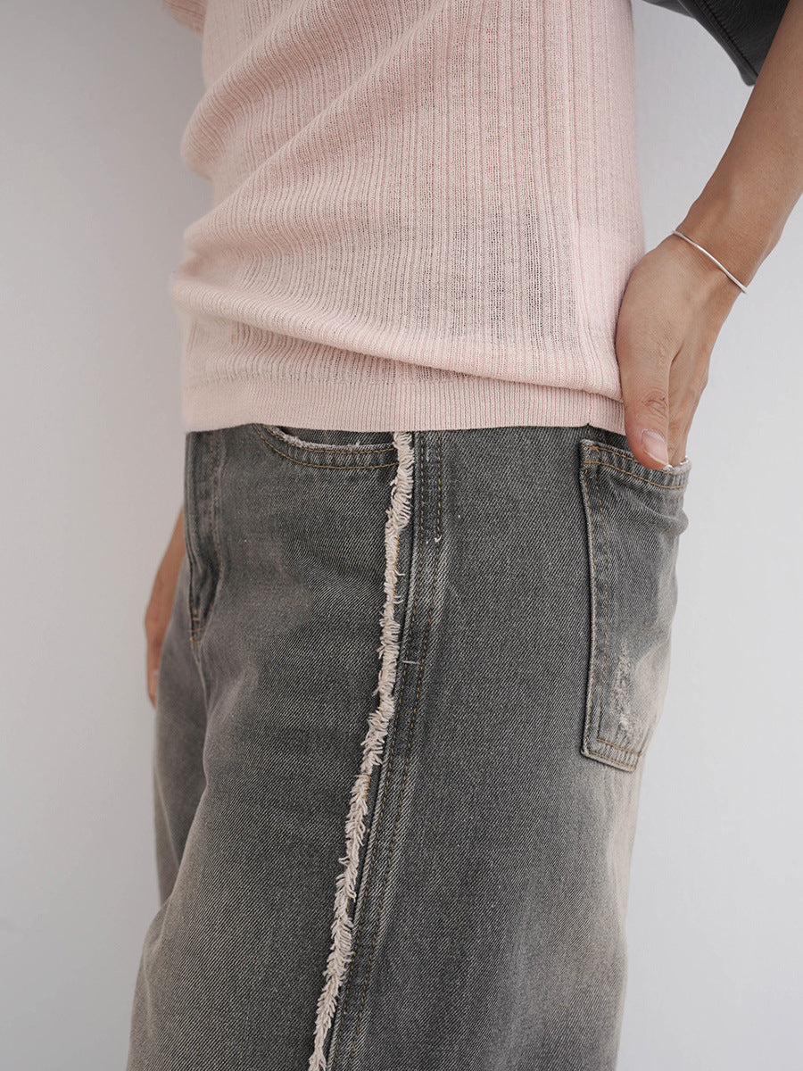 Distressed Colorful Sides Straight Leg Jeans