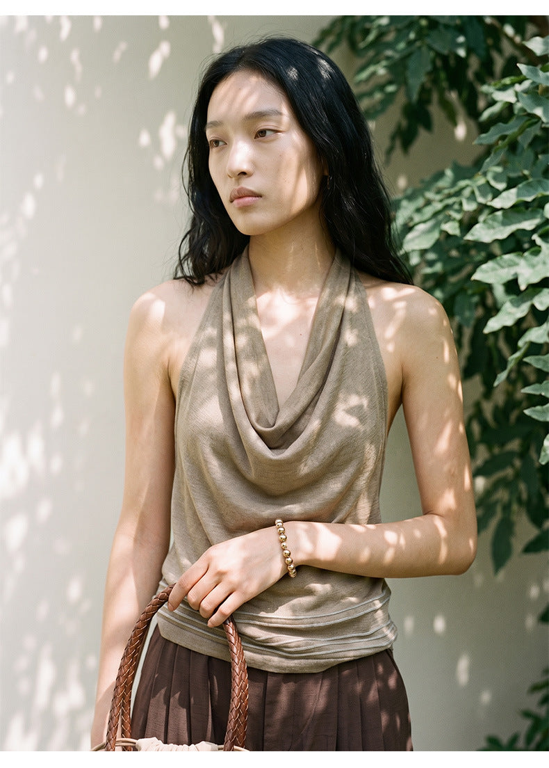 Halter Neck Swing Collar Camisole Backless Slim Fit Breathable Sleeveless Shirt