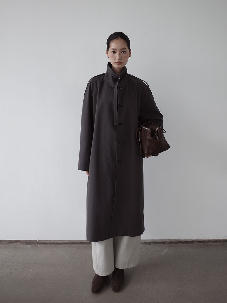 Belted Button-Front Longline Trench Coat