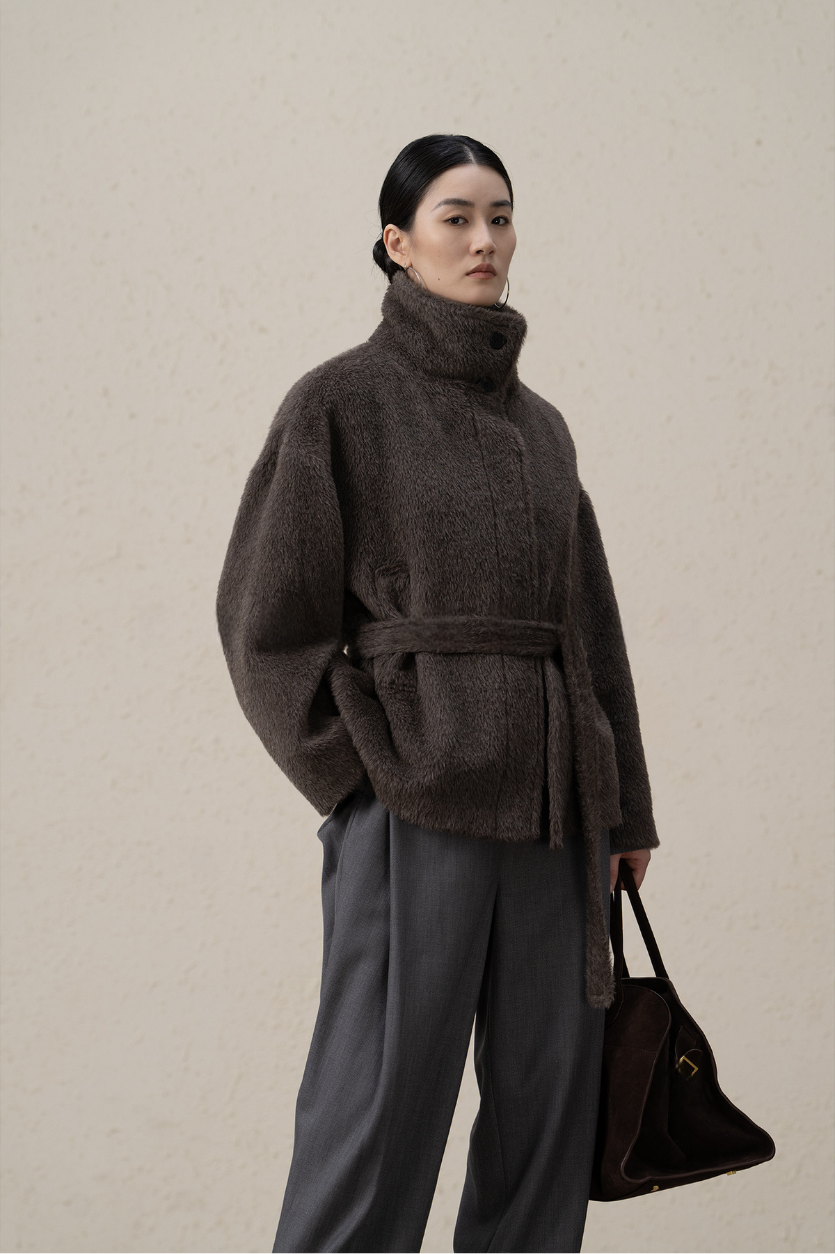 Suri Alpaca & Wool Lace-Up Downy Short Coat