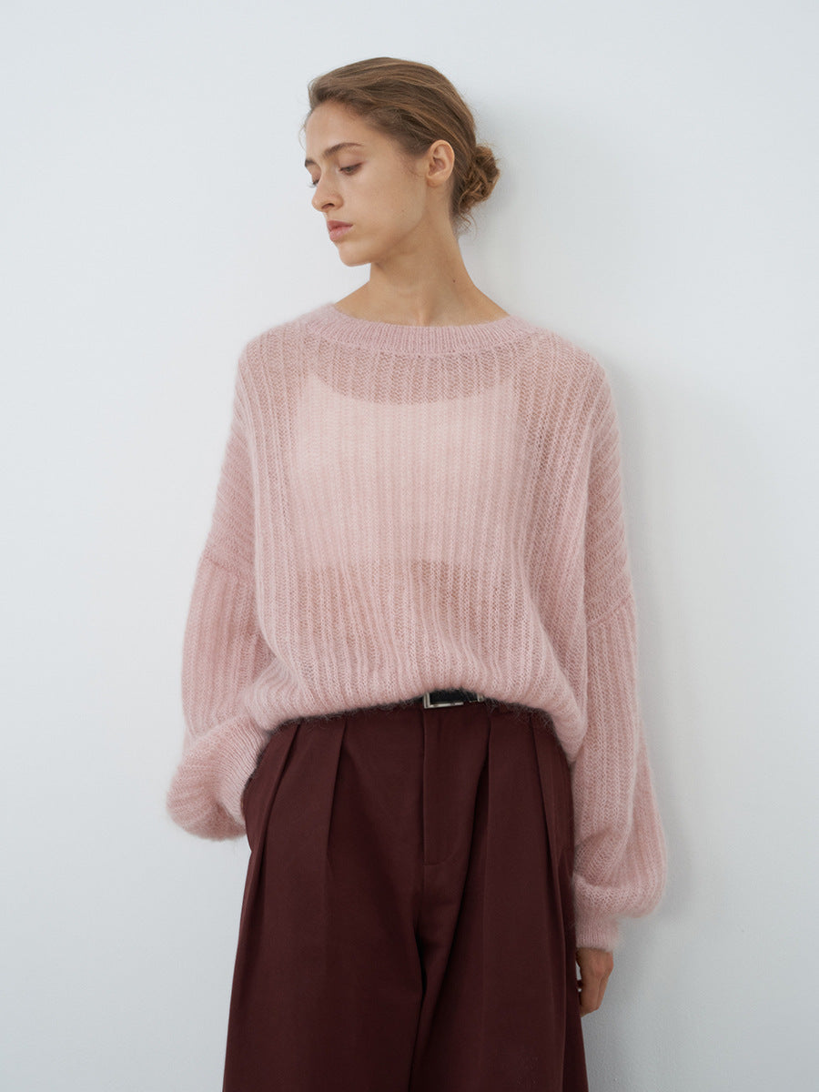 Love with Nancy Thirteen Lines autumn/winter mohair casual high-end loose hollow lazy style sweater for women 30860
