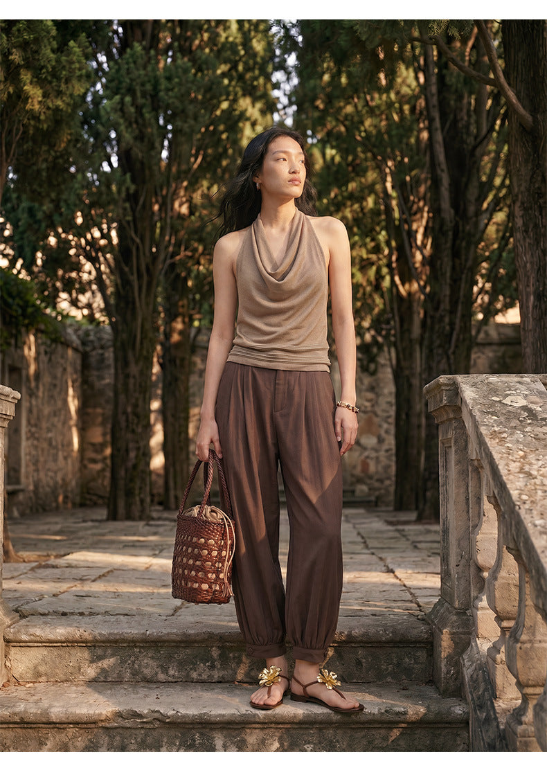 Halter Neck Swing Collar Camisole Backless Slim Fit Breathable Sleeveless Shirt