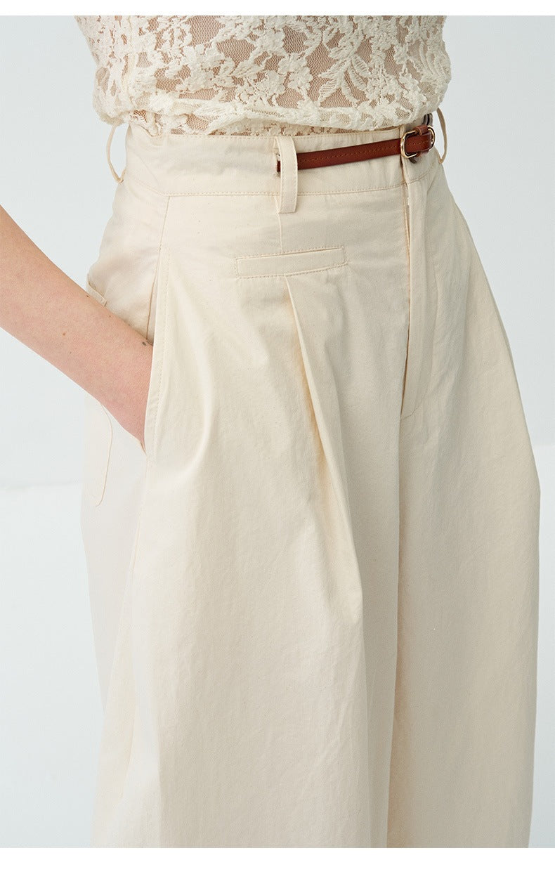 Minimalist Curved Pleated Lightweight Breathable Wide-leg Pants