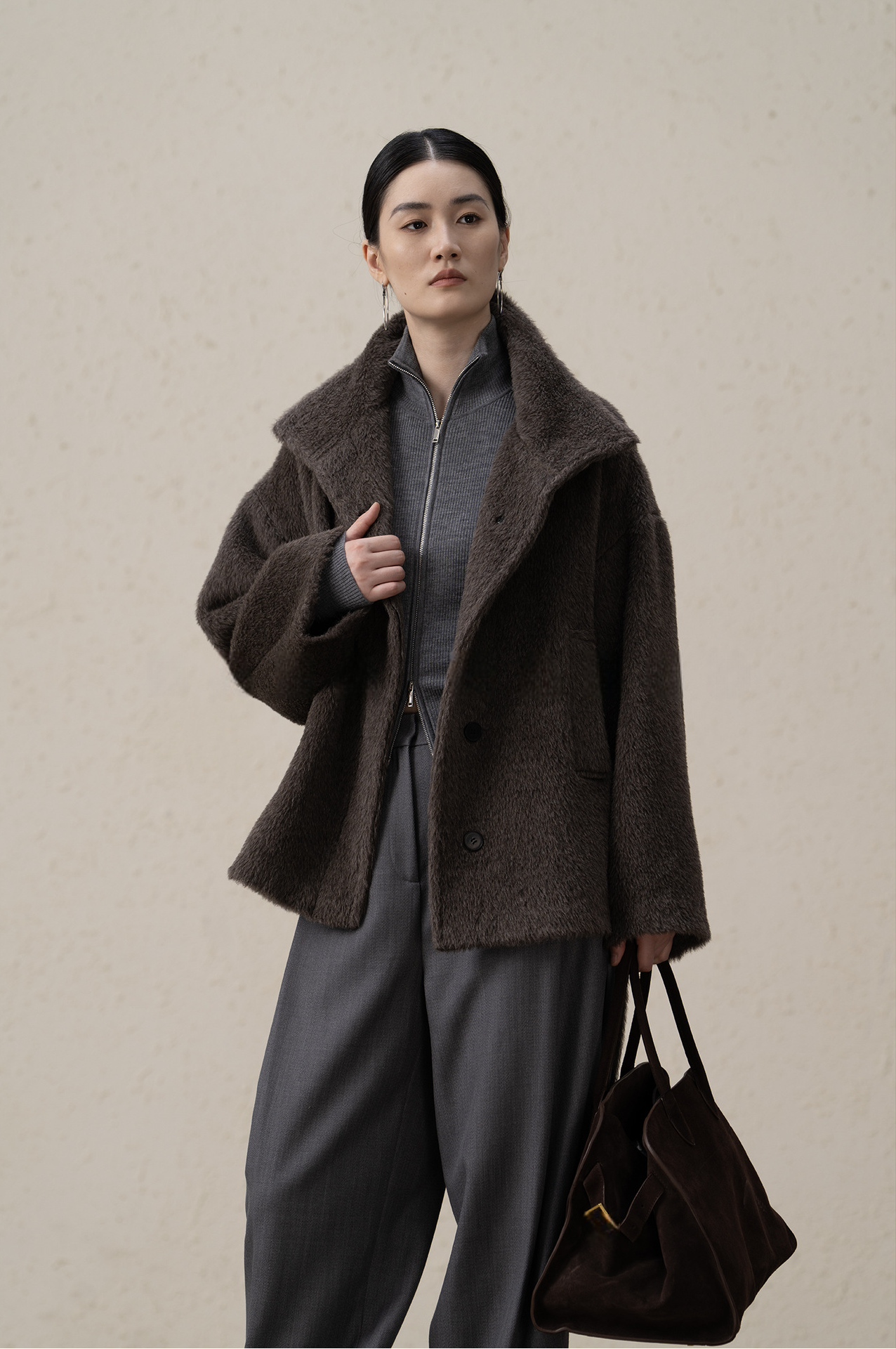 Suri Alpaca & Wool Lace-Up Downy Short Coat