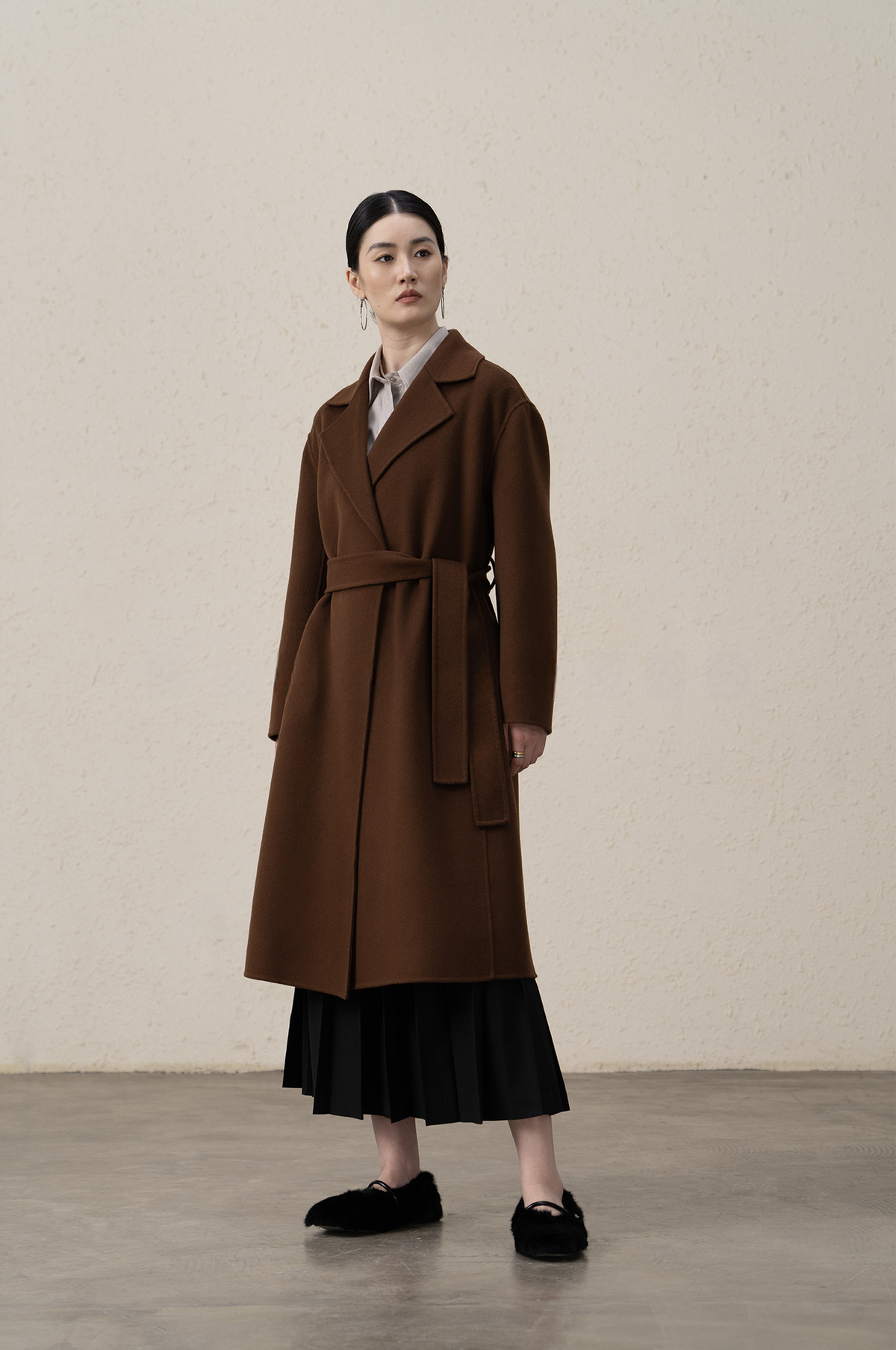 Cashmere Merino Wool Mulberry Silk Suit Collar Long Coat