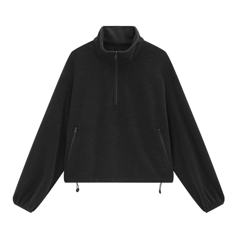 Solid Color Thick Fleece Warm Zip-Up Sweatshirt