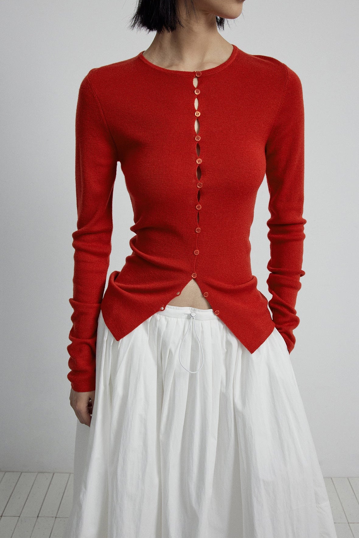 Close-fitting Wool Blend Long-sleeved Knit Single-breasted Cardigan Top
