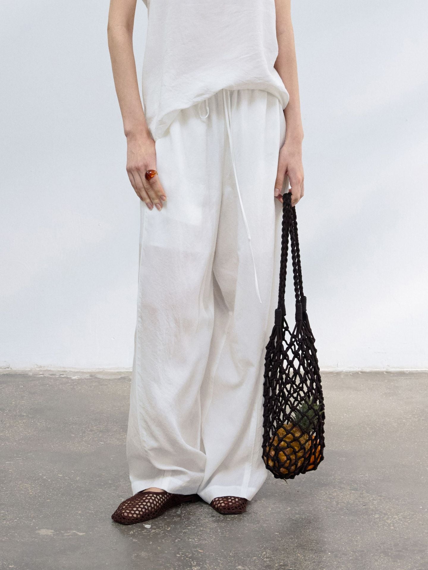 Tencel Elastic Waist Wide Leg Pants