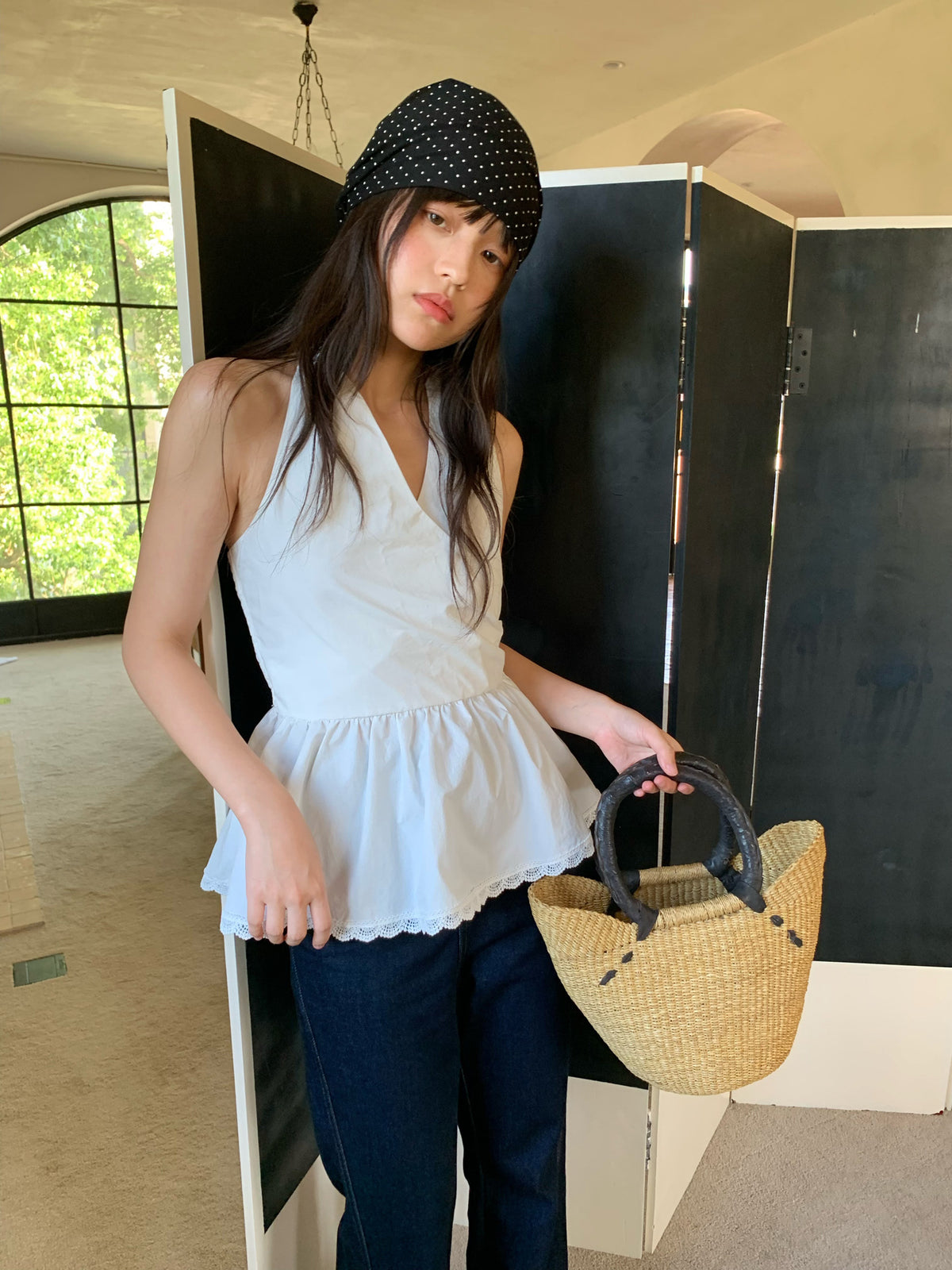 V-Neck Sleeveless Peplum Blouse