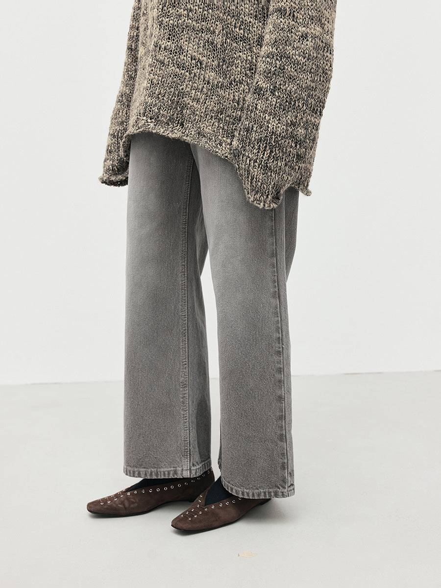Minimalist Warm Straight Versatile Washed Jeans