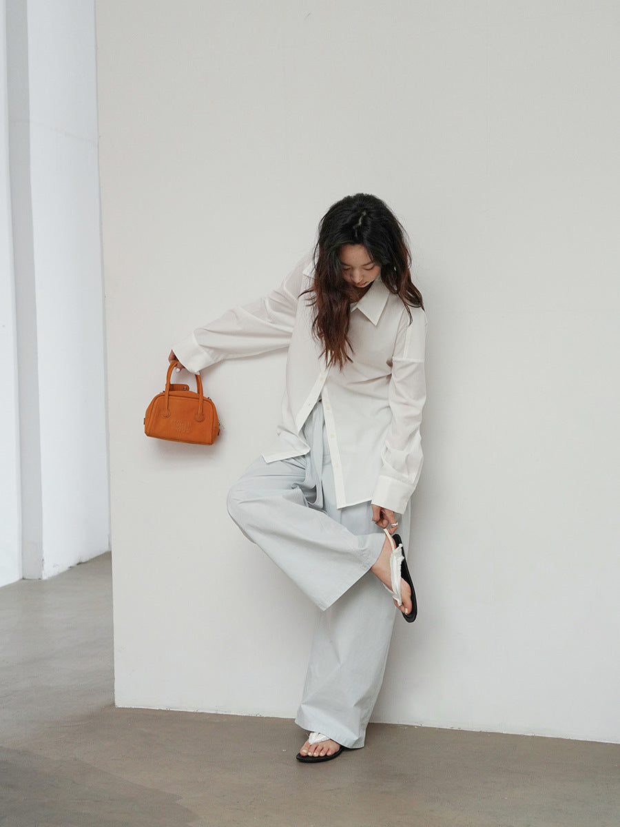 Crisp Cotton Wide-Leg Trousers