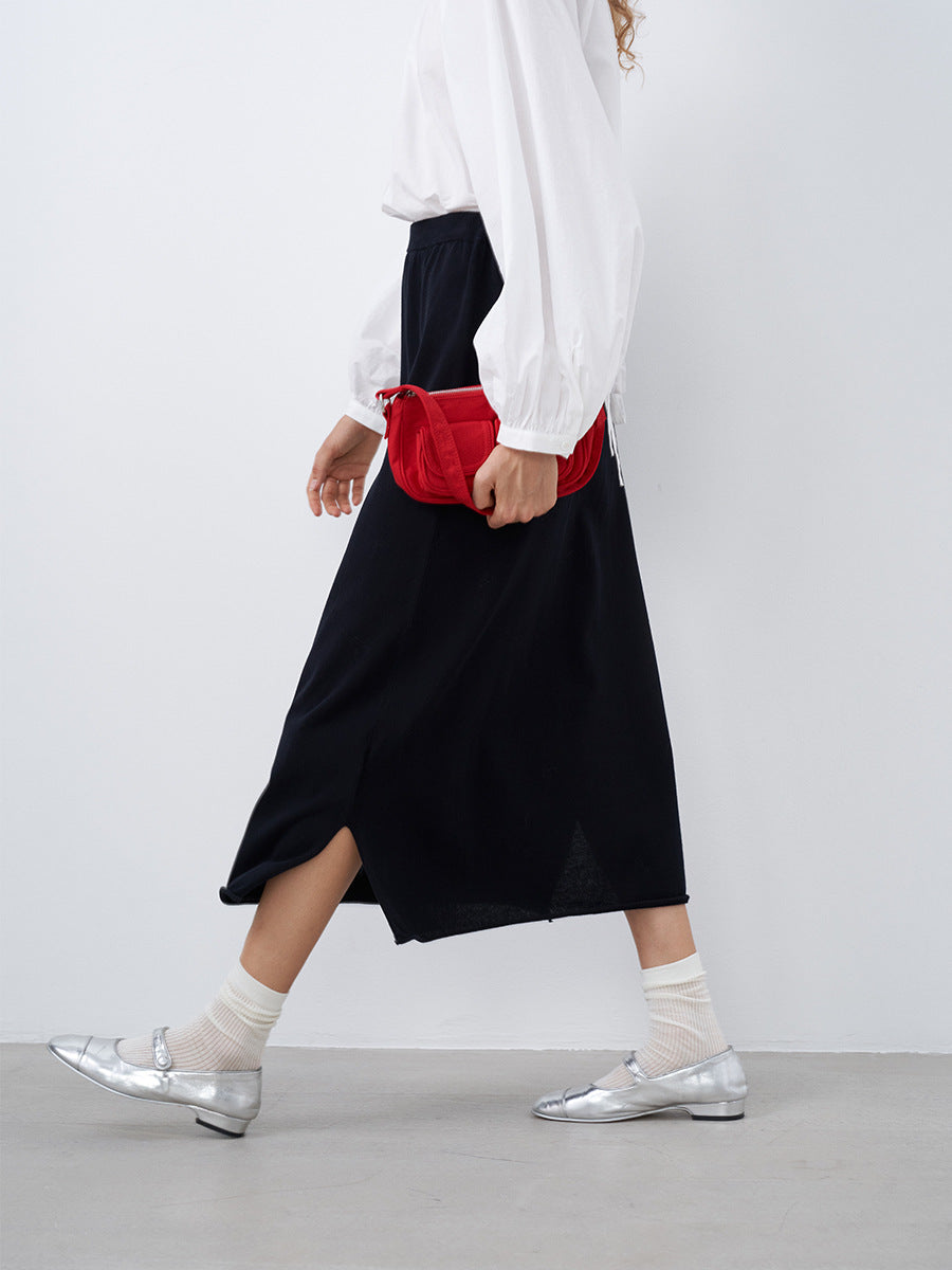 Straight Knit Midi Skirt with Side Slit