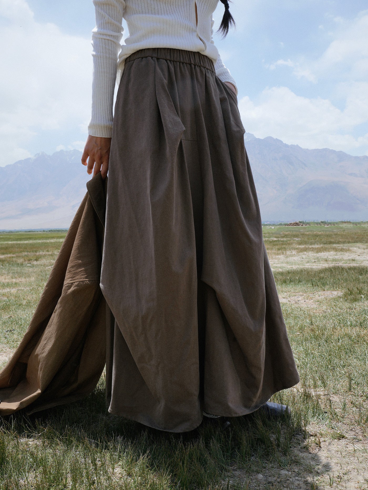 Asymmetrical Pleated Maxi Skirt