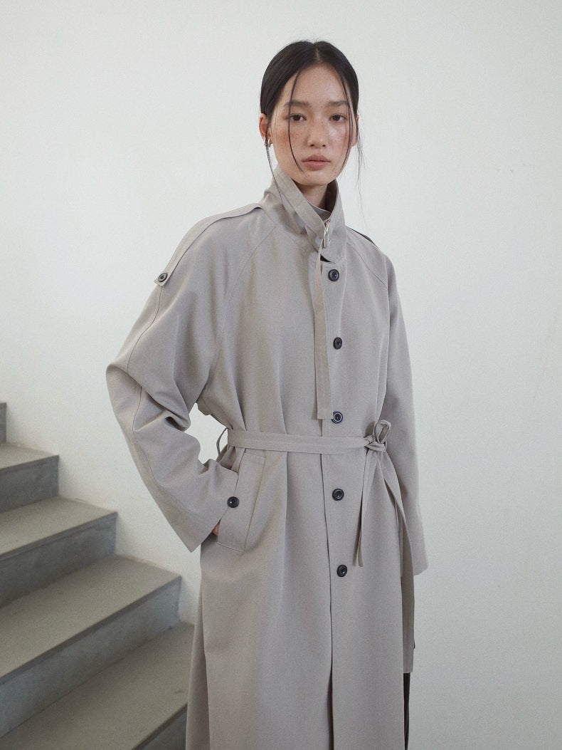 Belted Button-Front Longline Trench Coat