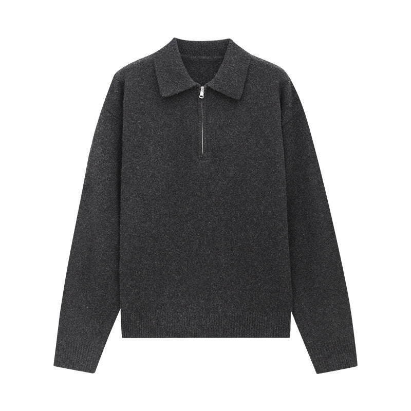 100% Wool Soft Half-Zipper Polo Sweater