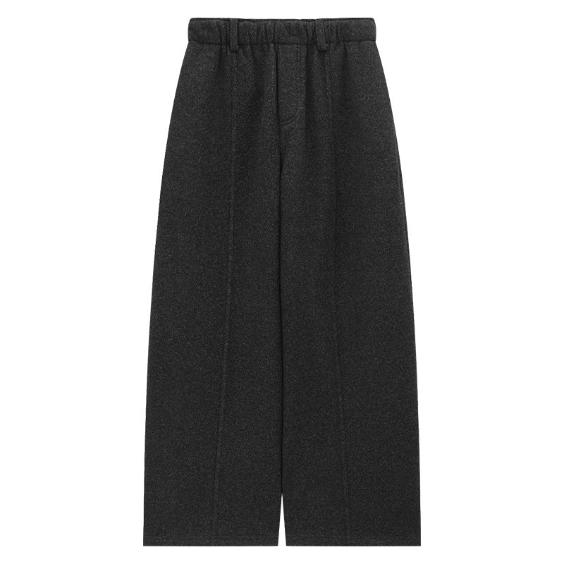 High-Waist Elastic Waist Thick Straight Leg Tailored Pants