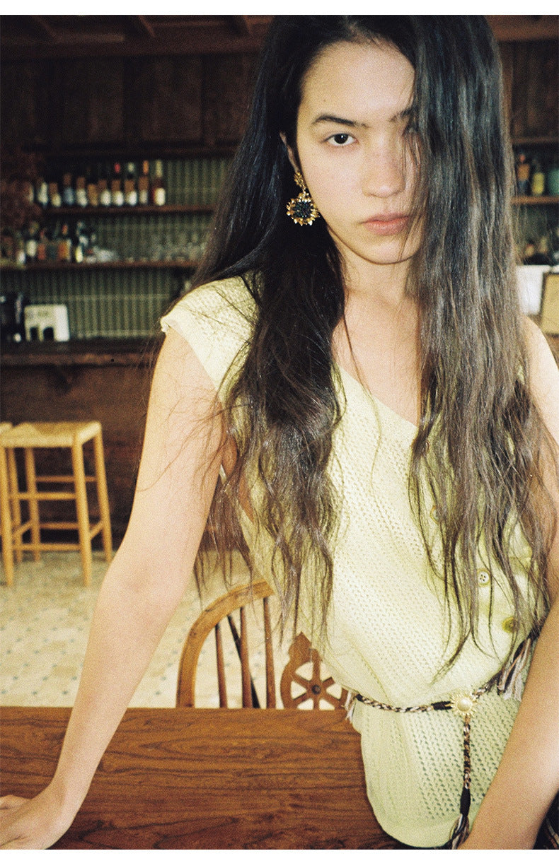 Silk Mesh Knit Wool Vest