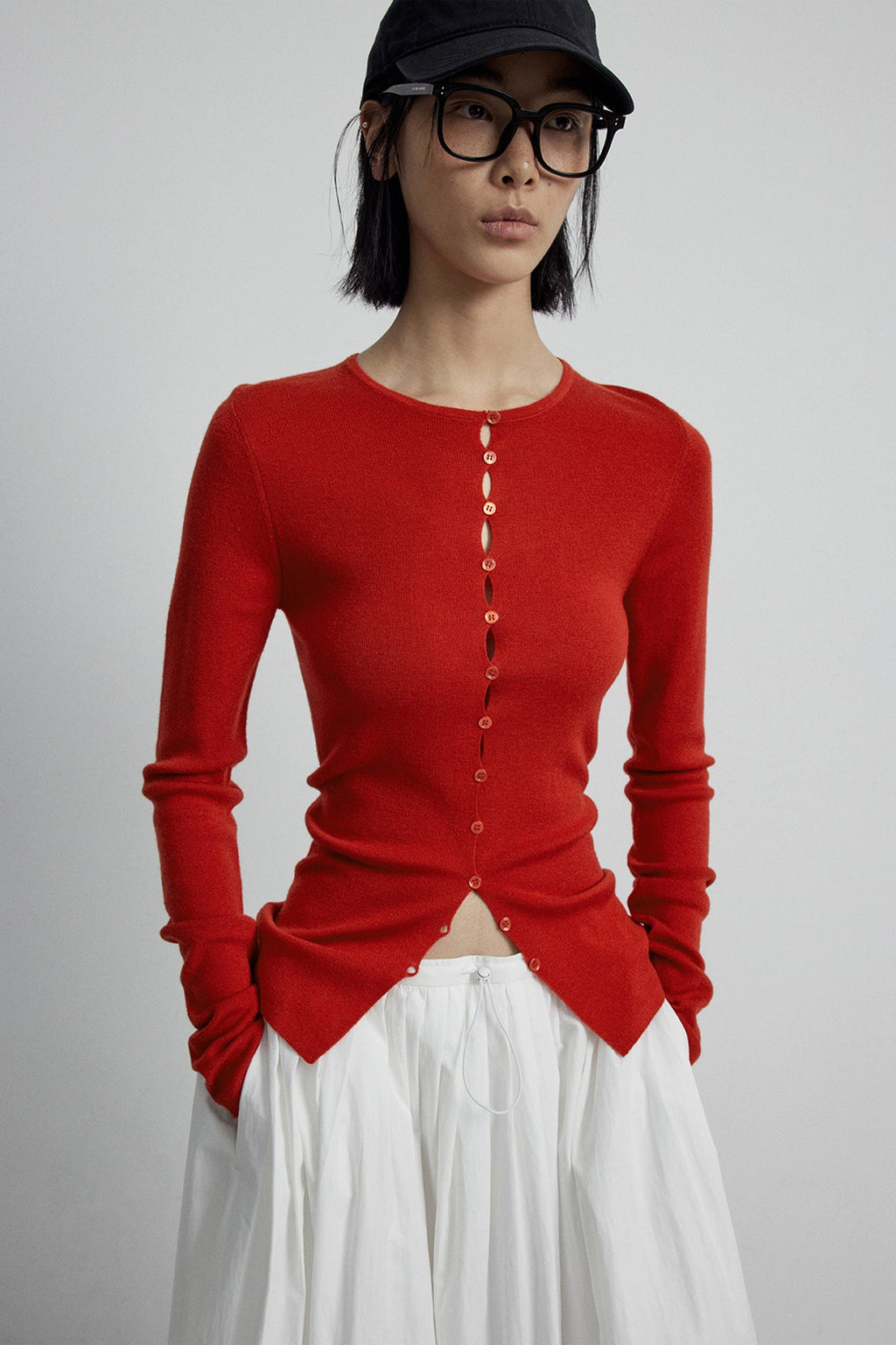 Close-fitting Wool Blend Long-sleeved Knit Single-breasted Cardigan Top