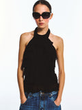 Double Crepe Lace Sleeveless Backless Halter Neck Top