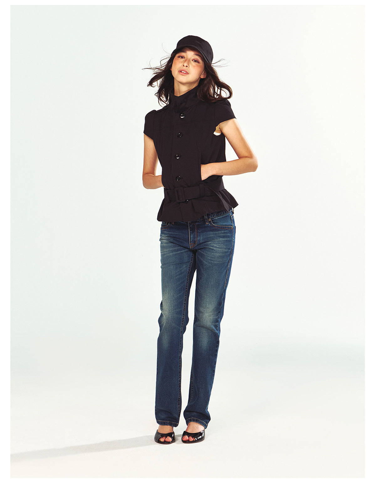 Fashionable Stand Collar Single-Breasted Buckle Lace-Up Jacket Top