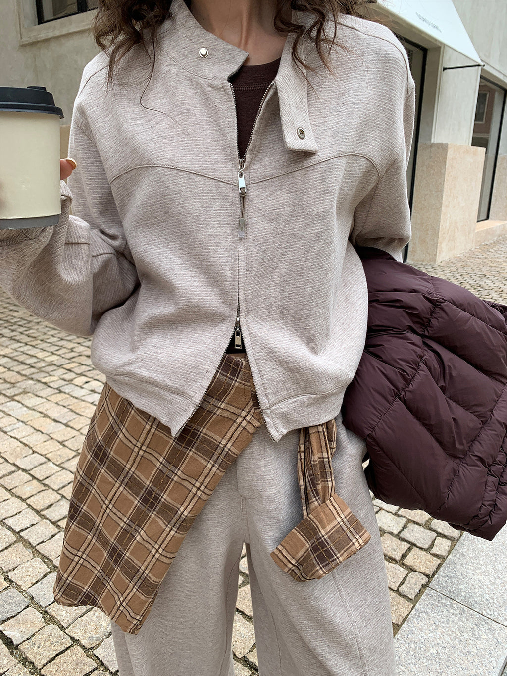 Simple Urban Casual Short Zip-Up Sweatshirt